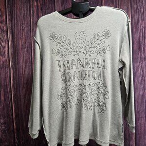 Natural Life Thankful Grateful Waffle Knit Tunic Top Long Sleeve Size S/M
